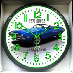 Wall Clock 1971 Dodge Challenger Garage Shop Glow In The Dark Wall Clock New!