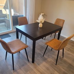 Black Wooden Table and 4 Brown Chairs