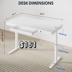✌️ FLEXISPOT 55" White Electric Standing Desk with Drawers, Home Office Sit Stand Desk with Storage, USB Charging, Computer Desk for Home Office (Whit