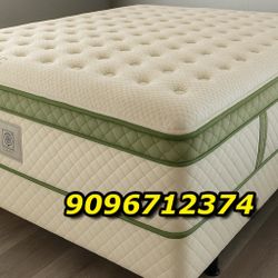 14in QUeen Size Elite Organic Superior Hybrid Gel Memory Foam Pillow Top Mattress and Boxspring 