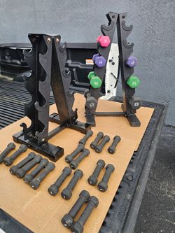 Two Dumbelles Racks+Dumbells Set  -  as is. Everything . Homestead 33033. Delivery fee