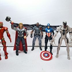 (5)Marvel Diamond Select Action Figures Lot(Iron Man, Thor, Falcon, Captain America, Anti Venom)