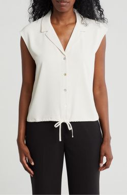Drawstring Hem Sleeveless Button-Up Shirt