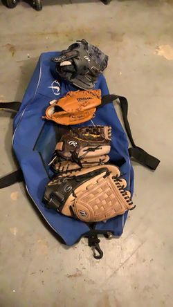 Baseball Gloves And Bag