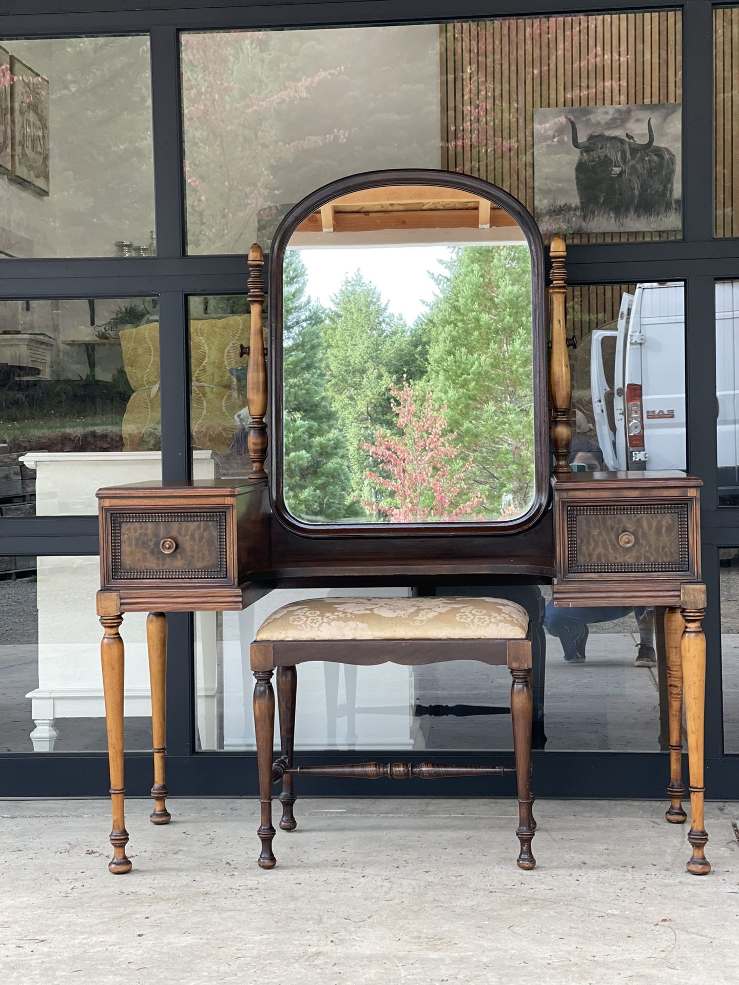 Wood Desk, Vanity With Stool Included