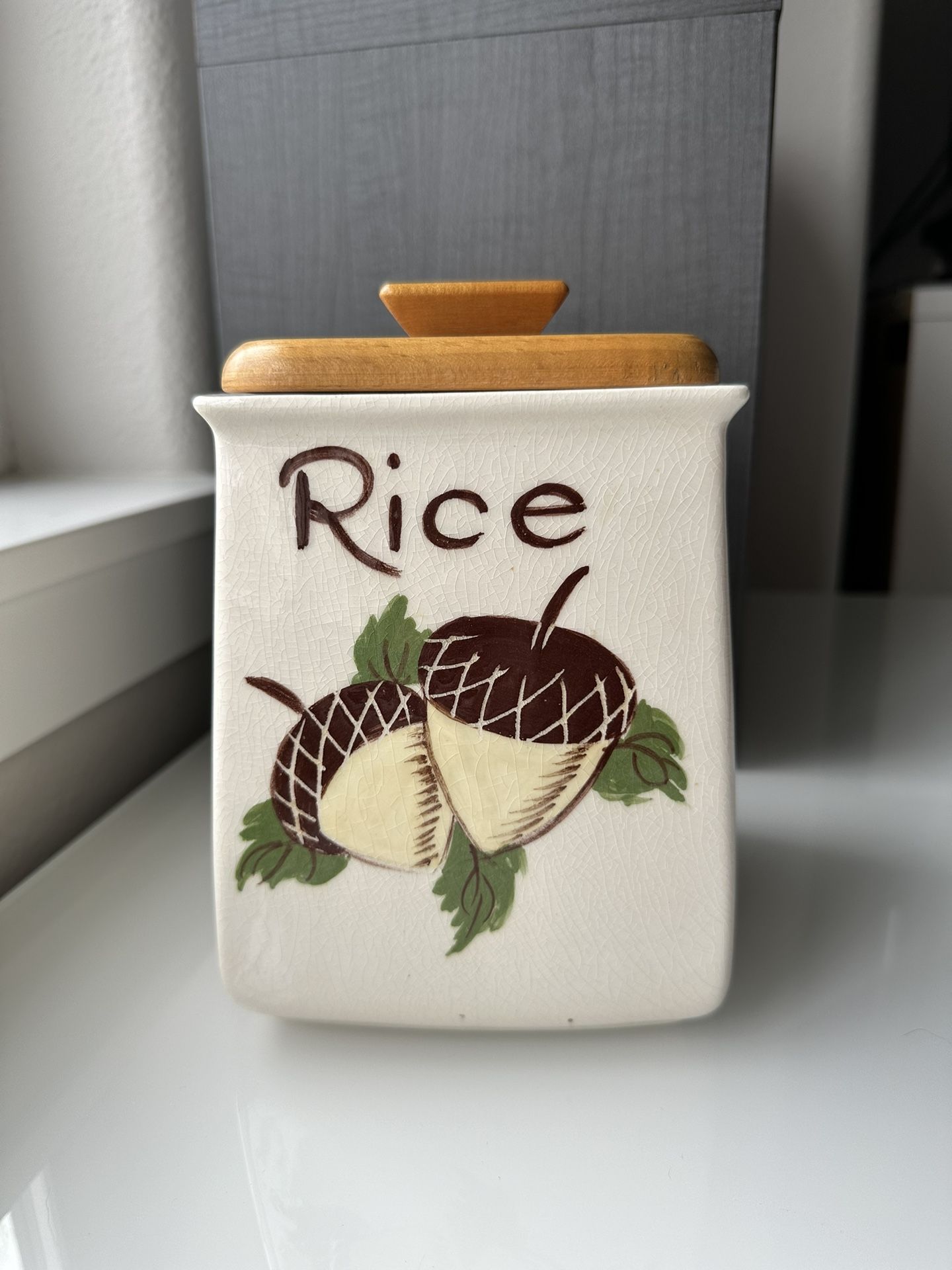 Vintage Ceramic Rice Canister Hand Painted