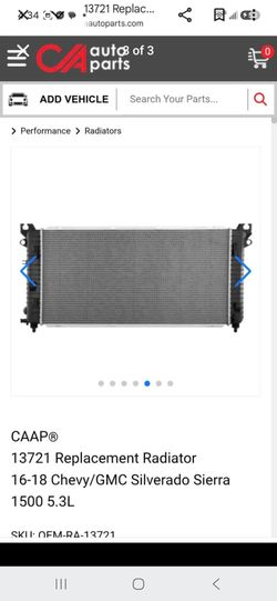 13721 Replacement Radiator
16-18 Chevy/GMC Silverado Sierra 1500 5.3L