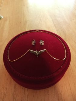 14 Karat Gold Necklace And Earrings Set With Diamonds