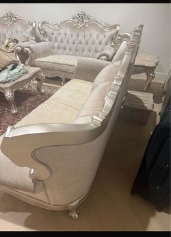 Baroque Style Sofa Set Silver Carved Wood accme