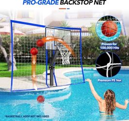 Universal Pool Basketball Backstop Net - 7.7x6 FT Foldable Net Fit for 2-4 Inch Round & Square Poles, Tool-Free Easy Install, Stable No Falling Over, 
