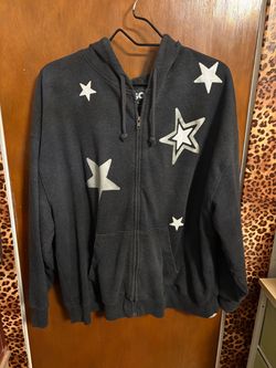 Dark Gray Star Print Zip-Up Hoodie