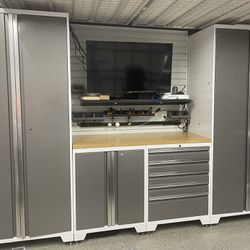 5 pieces garage cabinet set steel white and grey Juego de armarios de garaje de 5 piezas de acero blanco y gris