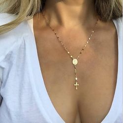 Gold Accent Rosary Style Necklace