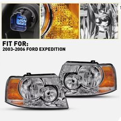 Driver & Passenger Side Headlight Assemblies Set For 2003- 2006 Ford Expedition