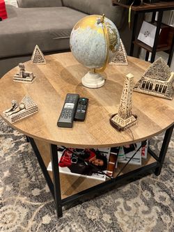 Round Wood and Metal Coffee Table