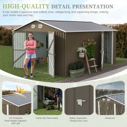 10x12 FT Outdoor Metal Storage Shed, Large Storage Sheds with Sturdy Frame Structure, Metal Garden Tool Shed with Lockable Door for Garden,Gift a fold