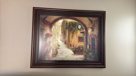 Large Framed Tuscan / European Village Wall Art – 46” x 58”