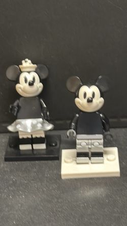 Lego Minifigures from Steamboat Willie - Mickey Mouse - Vintage, Metallic Silver Shorts  and  Minnie Mouse - Vintage, Metallic Silver Skirt