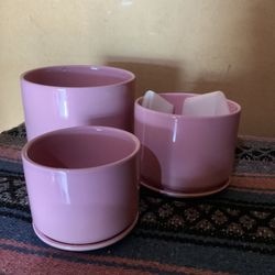 Pink Ceramic 3pc Pots Planters