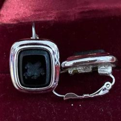 Aretes Stainless Piedra Azabache Tallado Antiguo 