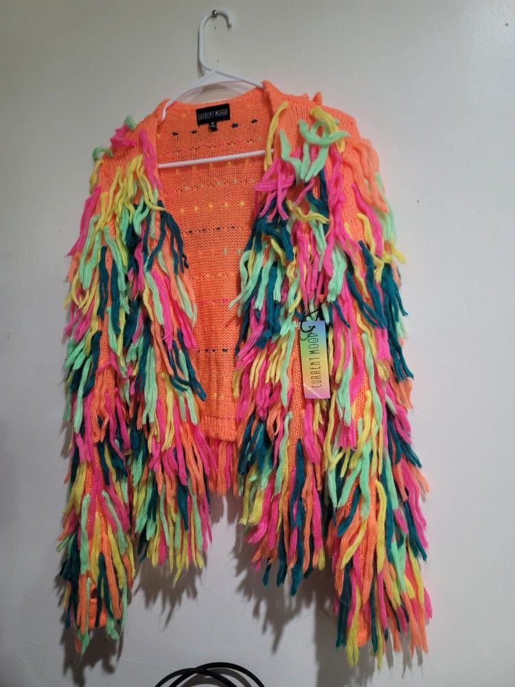 NEW MEDIUM COLOR STRAW STRINGS SWEATER WITH ZIPER