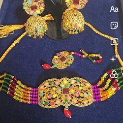 Multi  Choker With Tikka And Jhumki