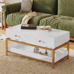 White Coffee Table With Gold Frames
