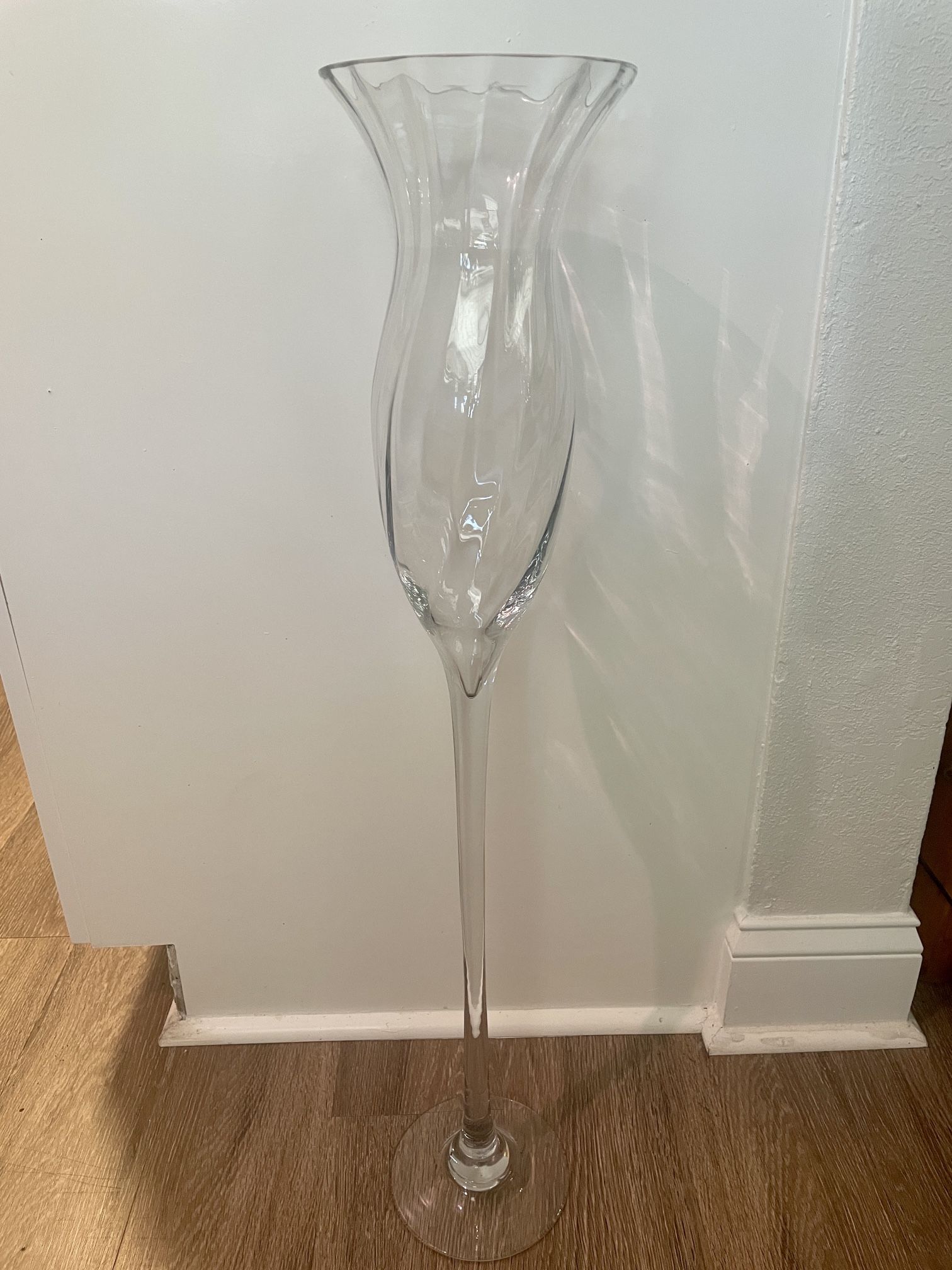 Tall Floor Glass Pedestal Flower Vase With Swirl Pattern