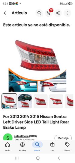 Nissan Sentra Left Tail Light 2013-2015
