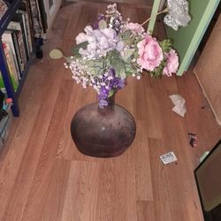 Glass Purple Bottle With Flowers $5