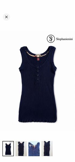 Burberry Navy Blue Ribbed Henley Tank Top XS