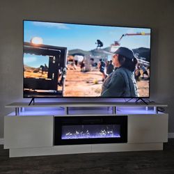 80" 2 Tier TV Console Stand for TVs Up to 90",with 36" Electric Fireplace NO TV