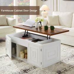 48" Lift Top Coffee Table with Storage, Rustic Wood, Farmhouse Center Table for Living Room, Rectangle