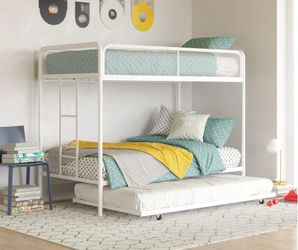 New inbox triple twin bunk bed with trundle mattress not included 