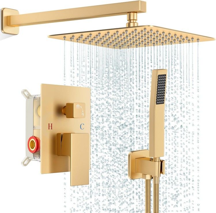 Gold Shower Faucet Set, Rainfall Shower System with Rain...