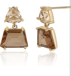 Small Hypoallergenic Brown Crystal Dangle Earrings for Women - Fashionable Amber Drops Ideal for Sensitive Ears