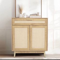 Modern Wood Storage Cabinet with Cane Doors