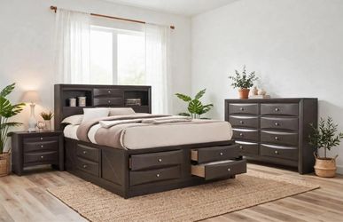 King size 4 piece Complete bedroom set Xl 8 drawer Dresser + Nightstand