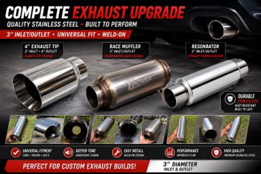 3” Exhaust Parts Bundle – Race Muffler, Resonator & 4” Exhaust Tip