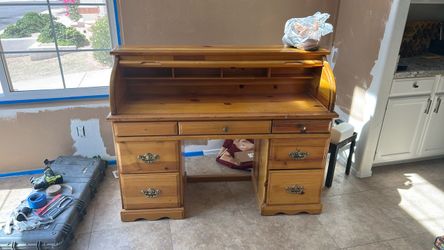 Pine Wood Roll Top Desk