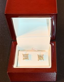 Beautiful Princess Cut Moissonite Earrings (14k White Gold)