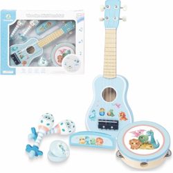 Kids Guitar for Girls, Wooden Musical Instruments Toys with Ukulele, Tambourine, Maracas, Harmonica,Mini Band Sets for Toddlers 2 3 Years Old Birthday