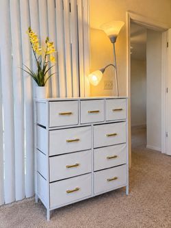 White 9-Drawer Storage Dresser with Gold Handles