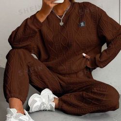 Cable Knit Drop Shoulder Sweatshirt - Sweatpants XL