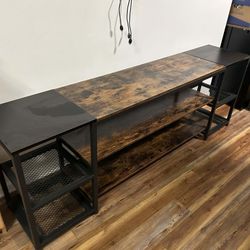 Rustic Brown and Black TV Stand with Shelves