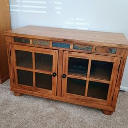 Vintage Oak Tables And Glass Lamp