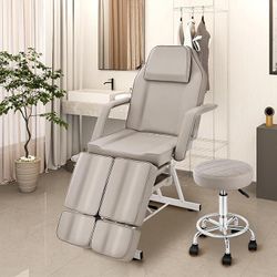 Gray Tattoo Chair Table with Split Legs Roling Stool, Tattoo Chair for Client, Lash Table for Eyelash Extensions, Facial Chairs for Esthetician Bed