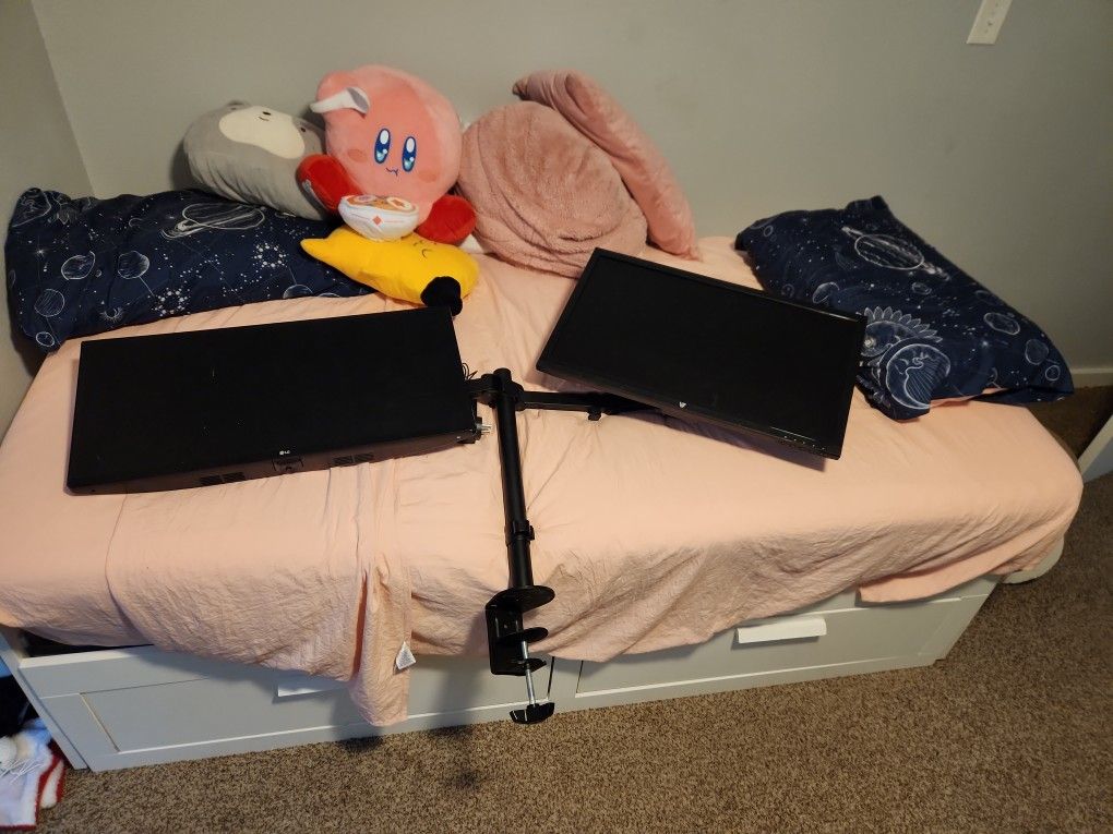 Two Computer Monitors And Stand