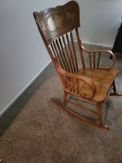 Antique Wood Pressed-Back Rocking Chair