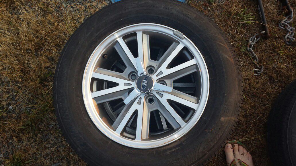 4 Mustang Shelby Style Rims/Tires W Tri Bar Spinners